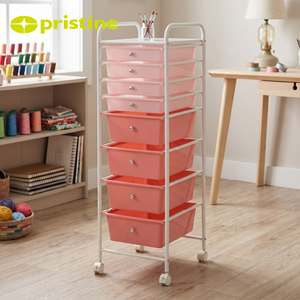Carrito de almacenamiento de plástico rosa de 8 niveles con ruedas para la organización del hogar, uso en sala de estar y dormitorio - Product Image 1