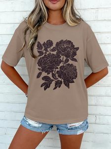 T-shirts d'été pour femmes 100% coton, imprimés graphiques, t-shirts DTF, col rond, manches courtes, amples et confortables - Product Image 2