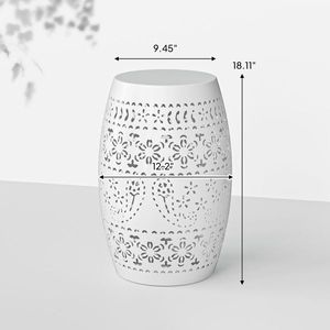 White 9.4\" Steel Patio End <b>Table</b> Round Hollow <b>Drum</b> <b>Side</b> Accent <b>Table</b> for Indoor and Outdoor Use - Product Image 5