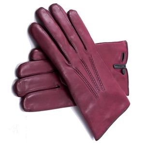 Gants de vélo en cuir bordeaux, longueur poignet, thermiques, non doublés, style décontracté, hiver, style uni, pour le cyclisme en plein air - Product Image 1