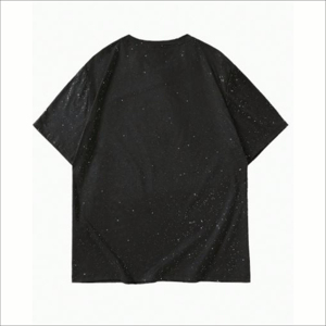 เสื้อยืดโอเวอร์ไซส์สีดำสำหรับผู้ชาย แขนสั้น คอกลม พิมพ์ลายดาววิบวับ ดีไซน์ด้านหน้าแบบถัก สวมใส่สบายทรงหลวม เสื้อยืดสีดำสำหรับผู้ชาย - Product Image 2