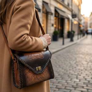 2026 Superventas: Bolso de Verano Bohemio Vintage para Mujer, 100% Cuero Genuino, Ligero, con Grabados Florales Hechos a Mano y Costuras Decorativas - Product Image 6