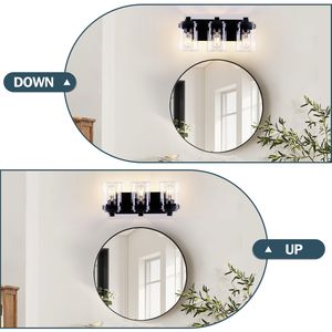 Lampada da bagno a 3 luci cromata con paralumi in vetro trasparente - Product Image 4