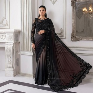 Sari en soie rose élégant avec chemisier brodé pour les occasions de mariage, longueur au sol, coupe classique, pour femmes, provenant d'Inde et du Pakistan - Product Image 6