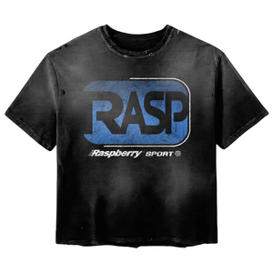 Camiseta negra con lavado ácido, 240 GSM, algodón, gráfico desgastado, pedrería, dobladillo sin rematar, logotipo personalizado, 100% algodón, para hombre, corte holgado - Product Image 2