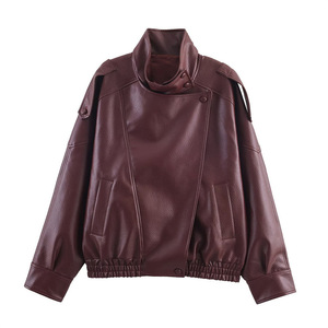 Chaqueta de Cuero al por Mayor para Mujer, Estilo Motociclista, Chaqueta Vintage Lavada a la Moda - Product Image 2
