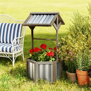 Jardinière élégante en bois gris clair pour l'extérieur – Fontaine à souhaits décorative - Product Image 1