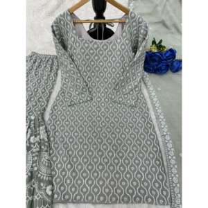 Conjunto Elegante de Top y Pantalón de Gasa para Fiesta con Dupatta de Lujo y Mangas Tres Cuartos - Product Image 5