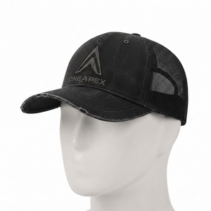 Gorra Trucker Negra para Hombre con Logo, Gorra de Béisbol de Algodón Desgastado, Malla Trasera, Cierre a Presión, Estilo Casual Urbano y Deportivo - Product Image 1