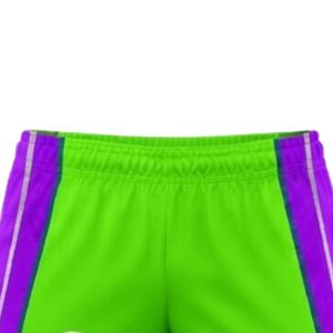 Unisex Neon Green Purple Sublimated Netball Shorts Polyester Lightweight <b>Athletic</b> Sports Wear Side Stripe Panel Team Training - Product Image 6