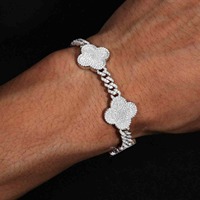 Bracelet gourmette en argent sterling 925 avec moissanite et pierres de diamant, style mode, pour la vente en gros de bijoux fins, de marques de mode