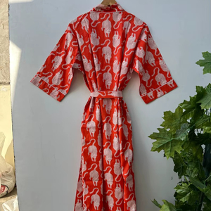 Robe kimono en coton imprimée au bloc, style bohème, pour la détente ou comme robe de chambre pour demoiselle d'honneur - Product Image 1