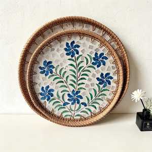 Plateau en rotin décoratif pour la maison, artisanat de qualité supérieure, idéal pour le bureau et la maison, pour servir du thé et du café. - Product Image 5
