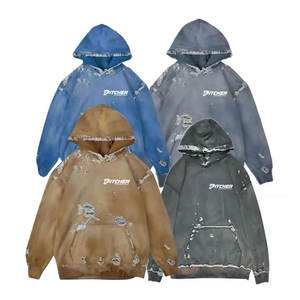 เสื้อฮู้ดดี้ผู้ชายสไตล์ดิสเทรส ทนทาน เหมาะสำหรับสตรีทแวร์ในเมือง ผลิตจากผ้าคอตตอนผสมคุณภาพสูง - Product Image 1