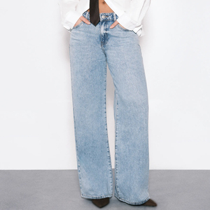Jeans décontractés taille mi-haute pour femme, coupe droite, style streetwear sexy, en denim respirant et écologique, ornés de strass, vente en gros - Product Image 6