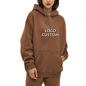 Sweat-shirt à capuche oversize pour femme avec logo personnalisé, tricoté long, à épaules tombantes, pour un style décontracté, avec logo sur le devant - Product Image 6
