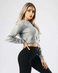 Sweat-shirt à capuche gris brodé pour femme, en polaire doux, à manches longues, élégant, court, décontracté, pour tous les jours, confortable - Product Image 2