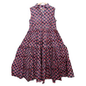Robe midi décontractée et élégante pour femme, imprimée à la main, en coton, sans manches, avec fronces décoratives, douce, naturelle et lavable - Product Image 3
