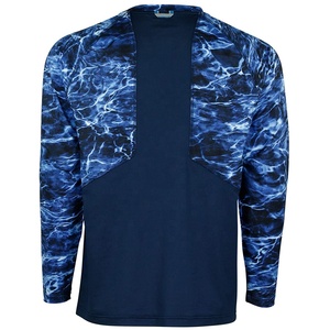 Men's Long Sleeve Hunting Shirt Blue Water Print Moisture-Wicking Polyester Summer Outdoor Top - Product Image 1