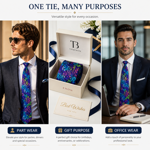 Corbata de Seda Premium con Diseño Floral Paisley Multicolor para Hombre |   Corbata de Diseño de Lujo Formal |   Ropa de Negocios y de Boda India 2026 Estilo Exportación - Product Image 3