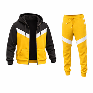 ชุดเซ็ตแทรคสูทผู้ชายคุณภาพสูง สีเหลืองดำตัดกัน พร้อมเสื้อแจ็คเก็ตซิปและกางเกงจ็อกเกอร์ทรงเข้ารูป ชุดลำลองสไตล์สปอร์ต - Product Image 3