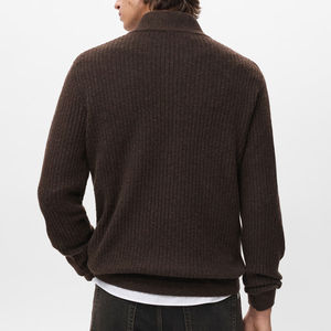 Suéter de punto acanalado de lana con cierre de cremallera, color sólido, grueso, para otoño, 100% lana para hombre - Product Image 3