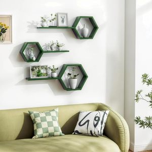 Estantes Flotantes de Madera para Sala de Estar, Juego de 6 Estantes Hexagonales para Fotos, Plantas y Decoración de Pared, Diseño de Panal - Product Image 3