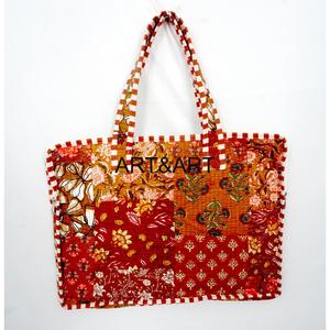 Bolsa para Portátil Hecha a Mano, Elegante, 100% Algodón, Estampado a Bloque, Cierre de Cremallera, Bolsa Grande Ecológica - Product Image 4