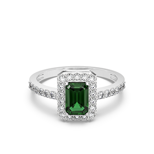 Elegante Anillo de Piedra Verde Corte Esmeralda con Halo de Moissanita Brillante, Plata 925 Chapada en Oro, Joyería de Lujo para Boda o Compromiso - Product Image 2