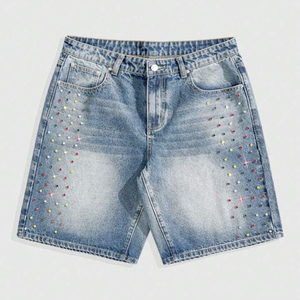 Shorts en jean décontractés pour hommes SHY SPORTS, sur mesure, style vintage, fermeture éclair, ourlet brut, tissu en coton respirant, séchage rapide, été - Product Image 4
