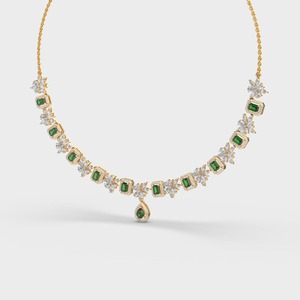 Collier floral en or massif 18 carats avec émeraude et diamant cultivés en laboratoire |   Pendentif de luxe en forme de goutte d'eau, fleur d'émeraude verte, pour mariage - Product Image 3