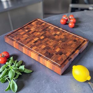 Tabla de cortar rectangular de madera con diseño de mosaico de grano final, antideslizante, para cocina - Product Image 1