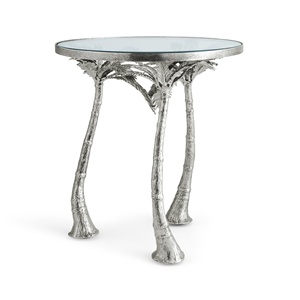 Saleem international 2026 Luxury Upholstered table with silver Metal Ginkgo <b>Leaf</b> Base Decorative Entryway or Bedroom Seating - Product Image 1