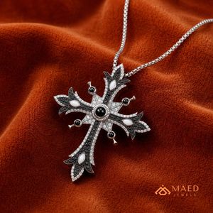 Pendentif Croix en Pierre Noire Argentée avec Moissanite, Collier Hip Hop Iced Out, Bijou Gothique de Luxe, Cadeau Unisexe - Product Image 4