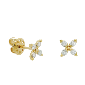 Pendientes de Clip con Diamante de Corte Brillante de 0.35 CT, Diseño Vintage en Forma de Gota de Agua, Oro Amarillo de 14 Quilates con Baño de Rodio, Certificado IGI - Product Image 1