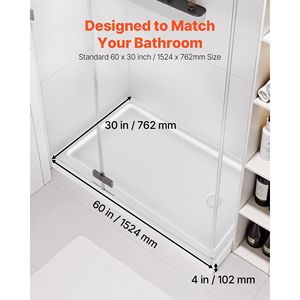 Base de Ducha Rectangular Blanca de Acrílico PVC de 60'' de Largo x 30'' de Ancho con Umbral Único y Característica Antideslizante - Product Image 2