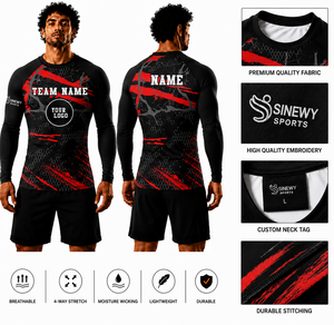 Camiseta Deportiva SINEWY para Hombre, Personalizada para Boxeo, Negra y Roja, con Estampado por Sublimación, Ajustada, de Secado Rápido, Duradera, de Poliéster de 220g - Product Image 1