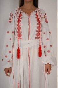 Vestido Maxi Blanco de Fiesta con Abertura Frontal, 100% Algodón Tejido, Manga Corta, Bordado a Mano Ucraniano, Estilo Casual - Product Image 5