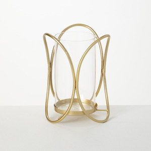 <b>Hurricane</b> Candleholder Clear Glass with Brass Base Heat Resistant Home Decoration <b>Lantern</b> Metal Votive Stand Designer Stand - Product Image 5