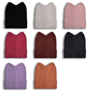 Bonnet en mohair personnalisé avec oreilles de chat, couleur unie, pour femmes, vente en gros, commande en gros pour équipe, bonnet en mohair tricoté - Product Image 2