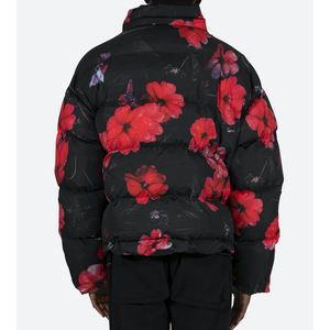 Chaqueta Acolchada con Estampado Floral Negro para Hombre, Cuello Alto, Cierre de Cremallera, Resistente al Viento, Abrigo Grueso de Invierno, Estilo Casual - Product Image 5