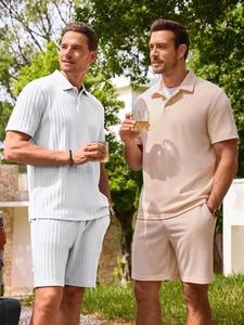 Conjunto de Camiseta Polo Negra Texturizada y Pantalones Cortos para Hombre con Logotipo Personalizado, Traje Deportivo de Verano de Manga Corta, Fabricante de Ropa Deportiva Casual al por Mayor OEM - Product Image 3
