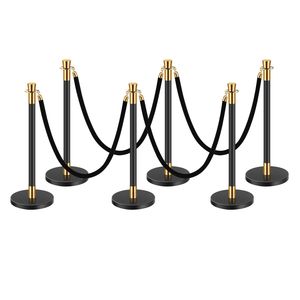 6 Pali in Acciaio Inossidabile con 4 Corde in Velluto Nero, 6 Barriere per il Controllo della Folla, Divisori per Code per Feste ed Eventi - Product Image 6
