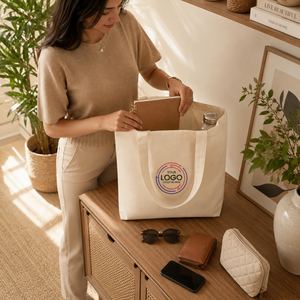 Sac fourre-tout en coton personnalisé avec logo sur mesure |   Sac de courses en toile réutilisable, taille personnalisable, pour cadeaux, promotionnel, écologique - Product Image 2