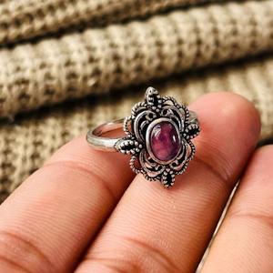 Boho Amethyst Ethnic Brass <b>Ring</b> Silver Plated Flower Womens <b>Statement</b> <b>Ring</b> Vintage Wholesale <b>Ring</b> - Product Image 4
