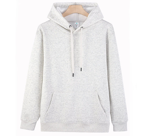 Sweat-shirt à capuche unisexe gris clair, coupe classique, en coton tricoté, couleur unie, poche avant, vêtement d'automne - Product Image 1