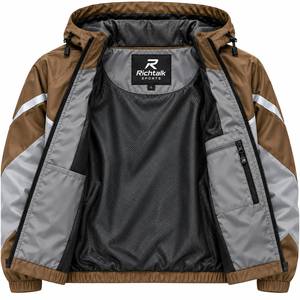 Chaqueta Bomber Personalizada para Hombre Richtalk, con Capucha, Resistente al Viento, Transpirable, Diseño con Bloques de Color, Cierre de Cremallera con Logotipo Frontal, Forro Polar - Product Image 4