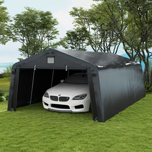 Abri de voiture portable robuste en aluminium noir de 3,66 m x 6,10 m avec grande porte enroulable et fenêtres de ventilation - Product Image 2