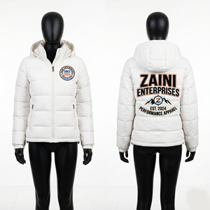 Premium <b>Men</b> Casual Puffer <b>Jacket</b> Polyester Fabric 300 GSM <b>White</b> Quilted Hooded Winter Coat Zipper Closure OEM - Product Image 1