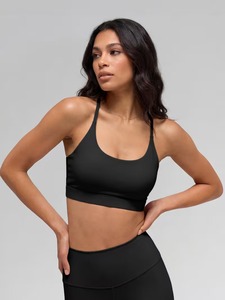Female Split Back Strap Athletic Bralette Scoop Neck Line Lightweight Yoga <b>Crop</b> <b>Top</b> High Stretch Wholesale Garment Base - Product Image 6